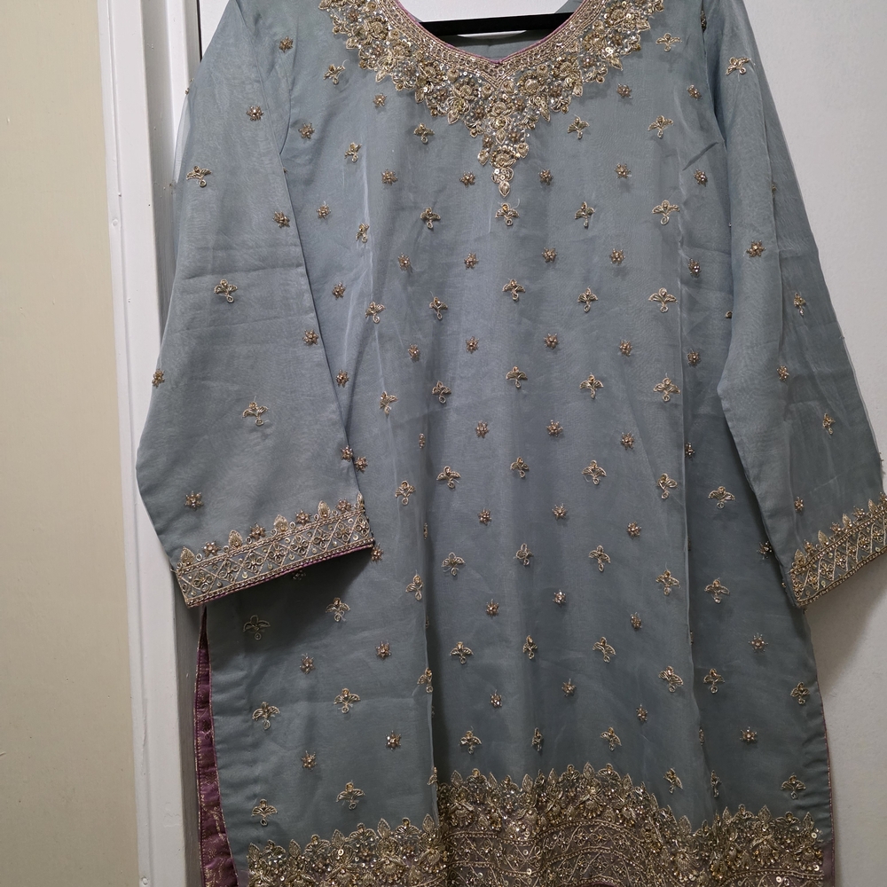 Embroidered Blue and Gold Sharara